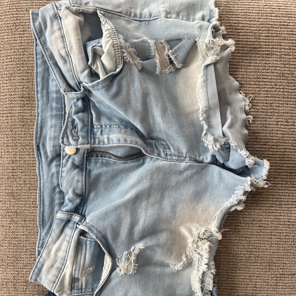 Distressed Light Blue Denim Shorts